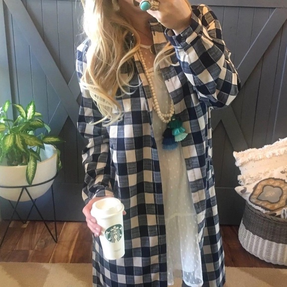 SOLD OUT! Buffalo Plaid Long Jacket Sweater Duster - Picture 2 of 8